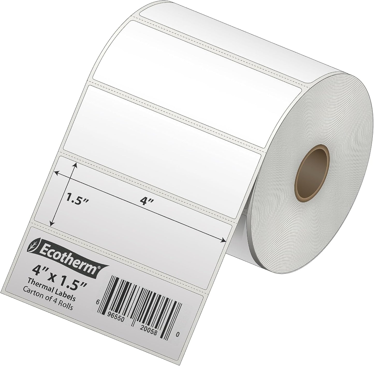 4" x 1.5" Thermal Labels | 4 Rolls | 3940 Labels | fits Zebra, Munbyn, Rollo, Godex, Arkscan, iDPRT, Offnova Thermal Label Printers and More | Blank White Adhesive Stickers by Ecotherm