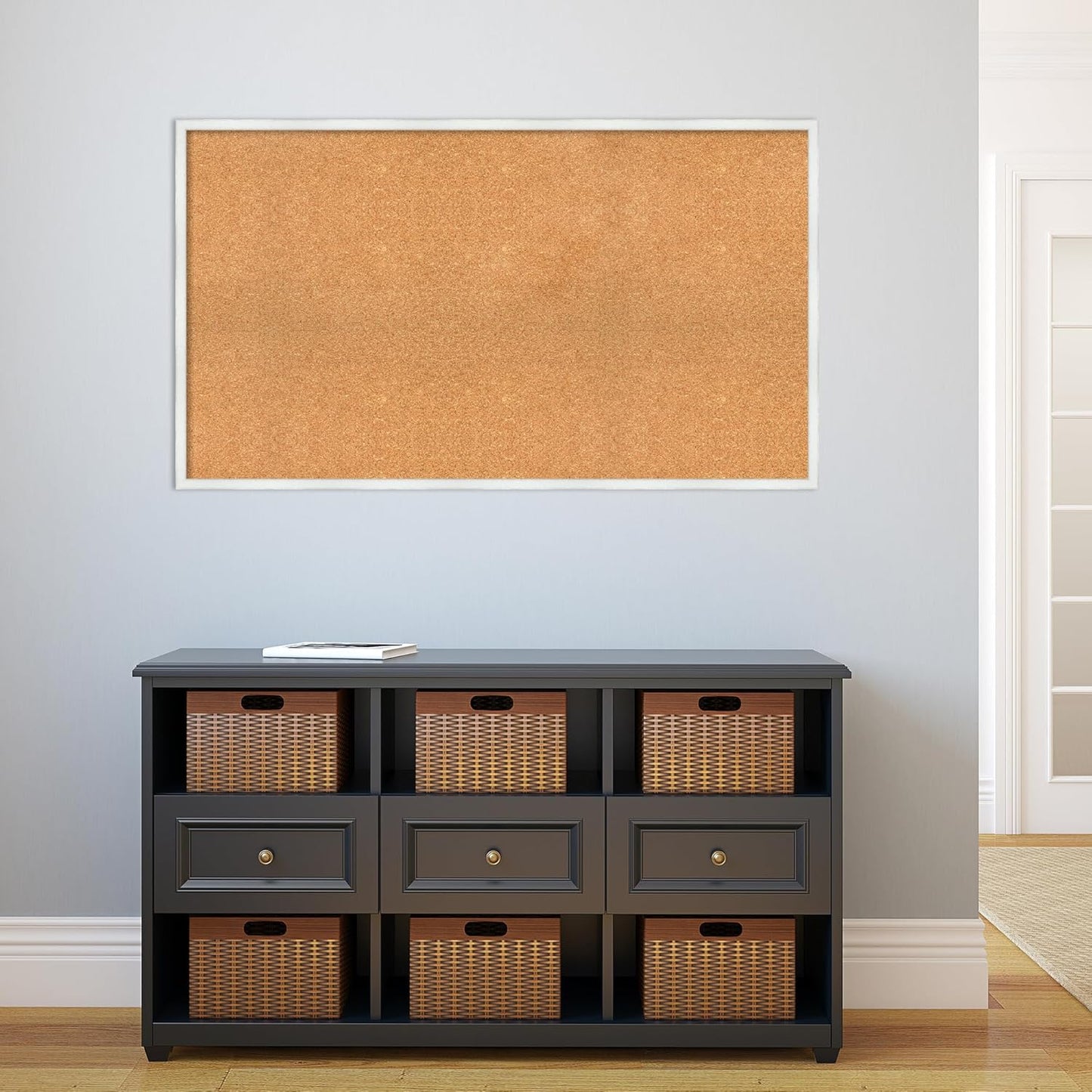 Amanti Art Natural Cork Board for Wall, 27x47 Vision Board with White Frame, Oversize Corkboard Office Decor for Home Organization, Country Rustic Corkboard Pinboard to Display Items for Home