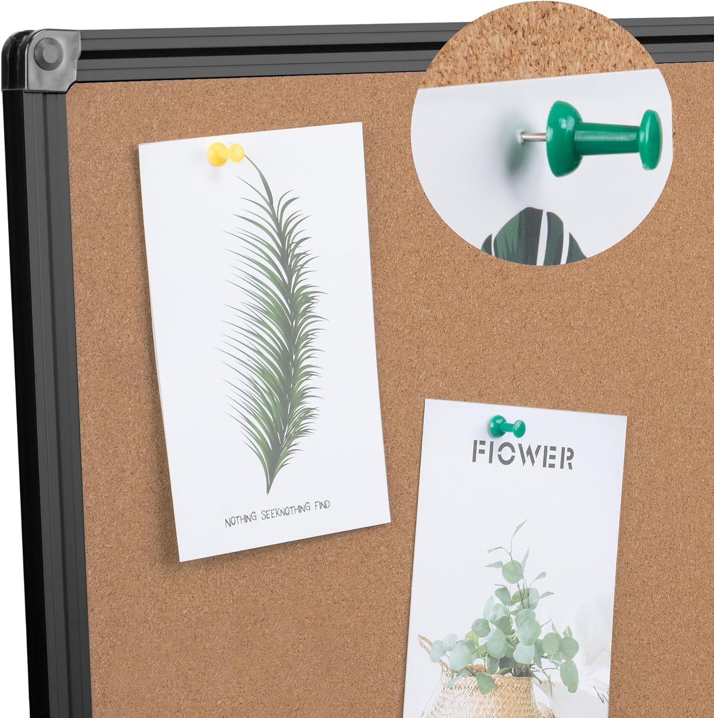 Board2by Extra Large Cork Bulletin Board 60" X 36", Foldable Notice Pin Board for Wall, Black Aluminum Framed 5'x3' Corkboard, Wall Mounted Noticeboard with 36 Push Pins for School, Home & Office