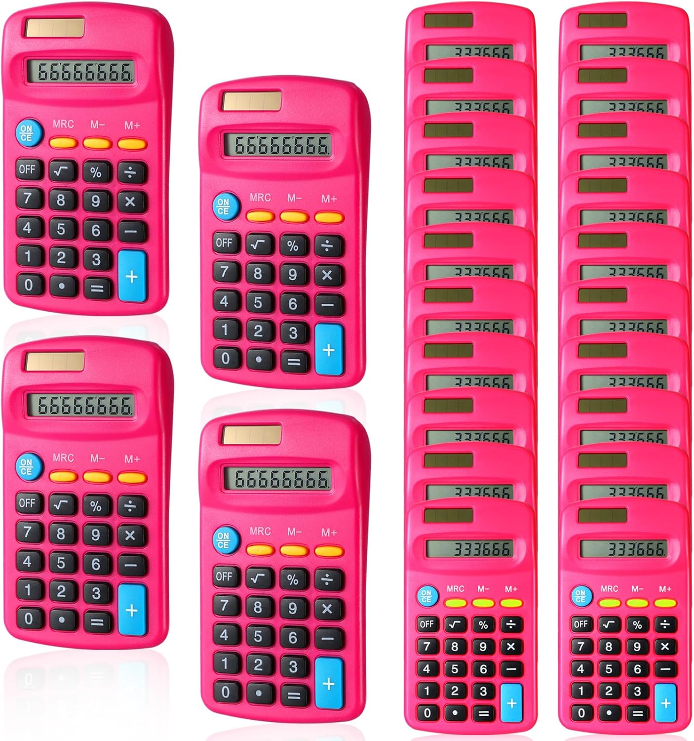 24 Pieces Basic Calculators for Students Small Pocket Size 8 Digit Display Mini Calculators Dual Powered Handheld for School Desktop Home(Rose Red)