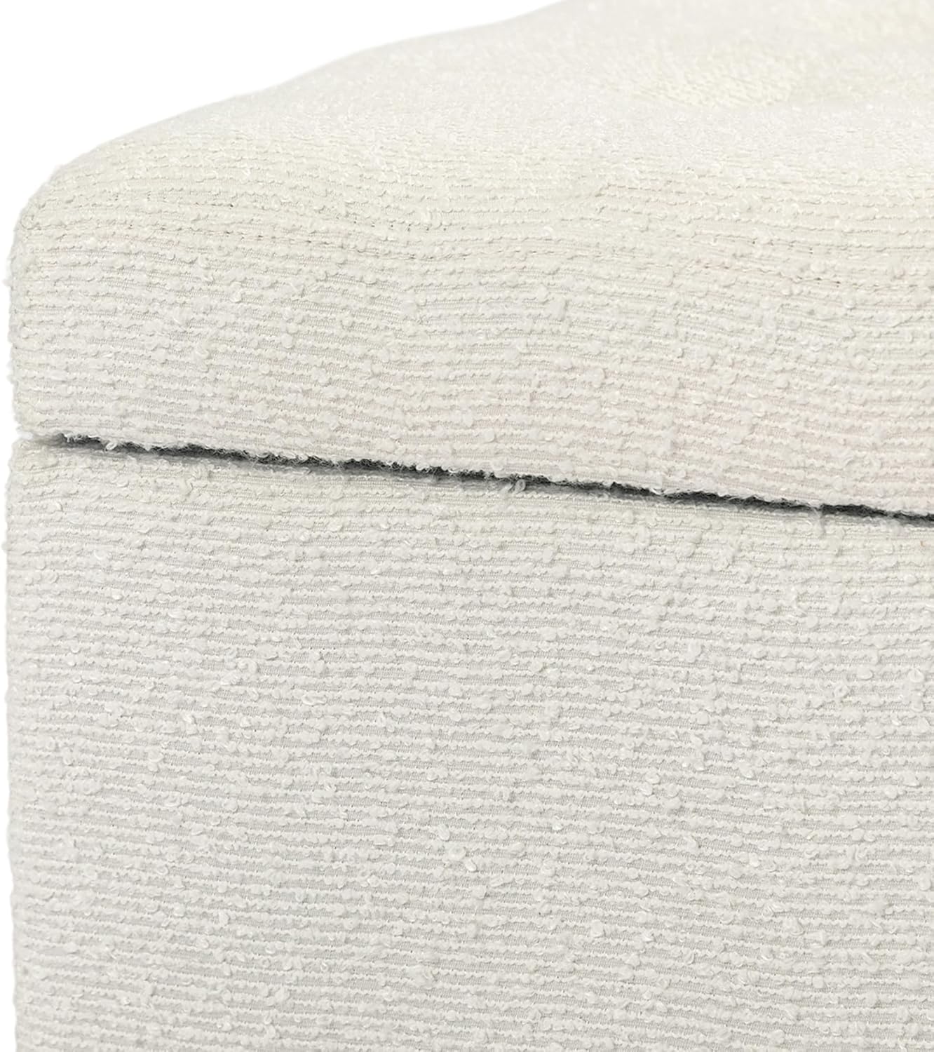 Adeco 18 Inch High Cube Ottoman Storage, Linen Chair Foot Stools, Upholstered Vanity Stool with Hinged Lid, Solid Wood Legs (White Circle Yarn)