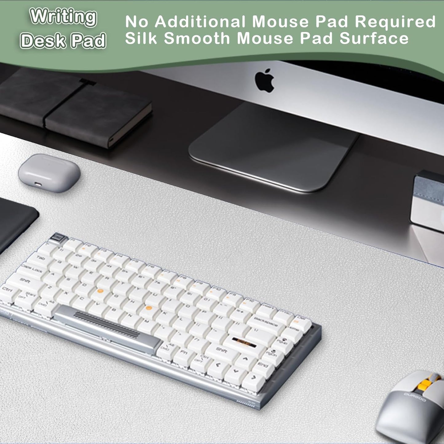 Boutilon Leather Desk Pad Protector,Non-Slip Mouse Pad,Laptop Desk Pad,Office Mouse Mat,Waterproof Leather Desk Blotter,Desk Writing Pad for Office and Home (S-Silver,24"x 14")