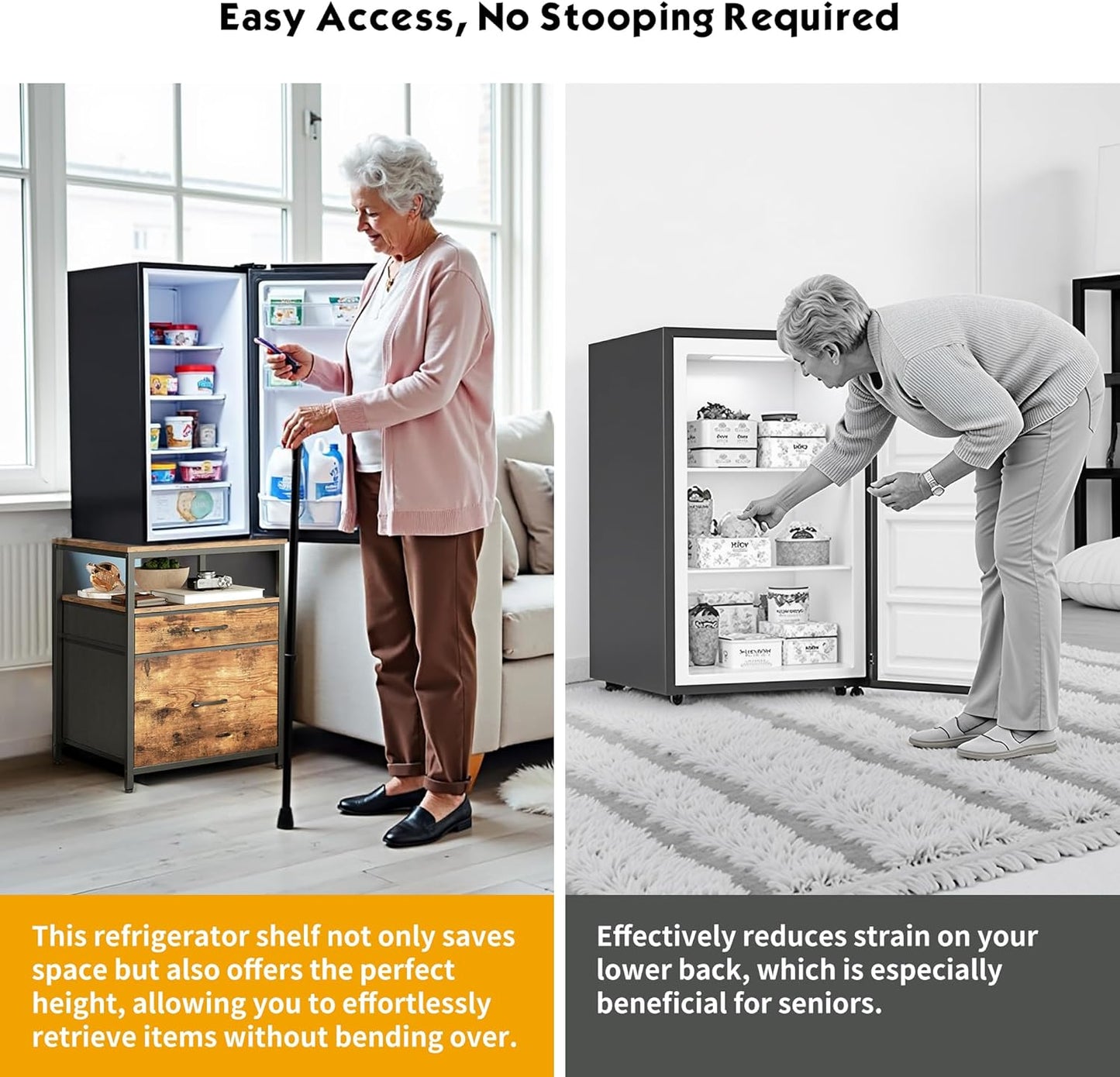 Mini Fridge Stand with 3 Storage, Mini Fridge Cabinet, Beverage Fridge Table, Heavy Duty 21.3" L* 22.7" W Tabletop, for Dorm, Apartment,Office, Bedroom Rustic Brown HB01BXN