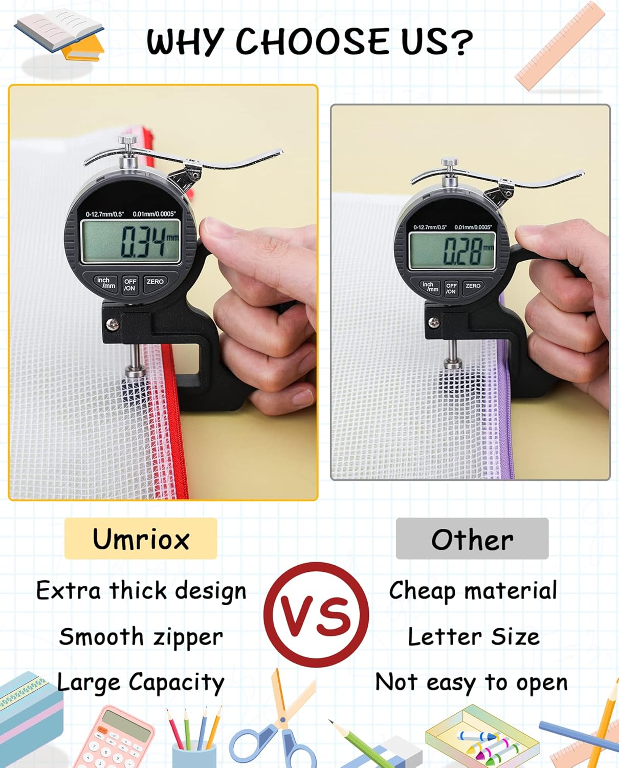 Umriox 5PCS Mesh Zipper Pouch 16.9x12.4 in, Zipper Bags, Extra Thick, Zipper Pouches for Organizing, Large Storage Bags for Puzzles Organizing