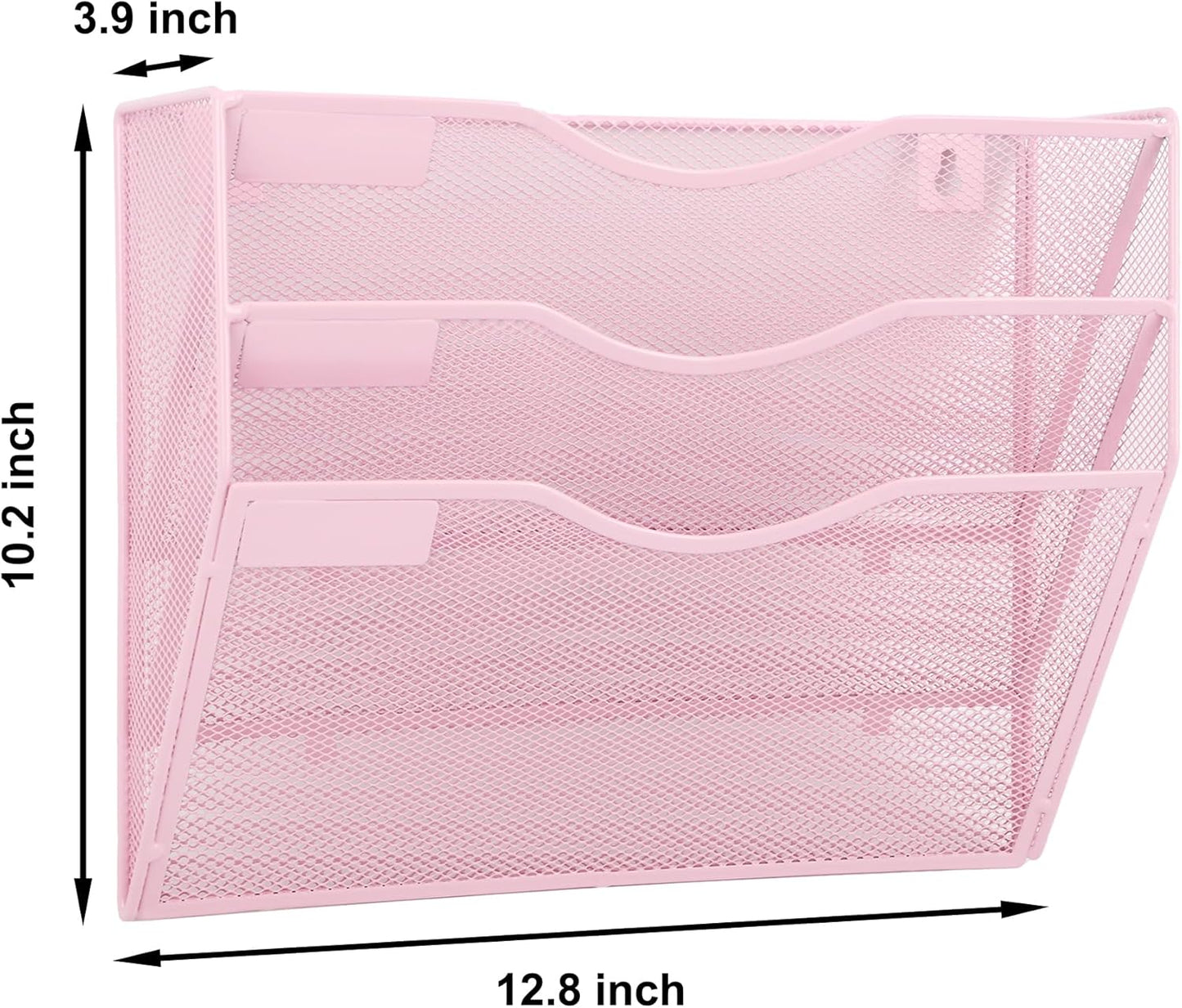 EASEPRES 3 Pocket Mesh Hanging Wall File Organizer, Wall Mounted Mail Paper Document Folder Holder, Clipboard Storage Organization Magazine Rack with Nametag Label for Office Home School, Pink