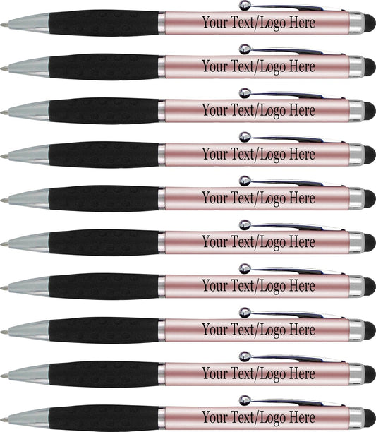 Personalized Pens With your Custom Logo or Text-600 Pack Bulk-for Businesses, Parties, and Events, 2 in 1 Ballpoint Pen & Stylus forTouchscreen Devices, Rose Gold Barrel, Black Ink