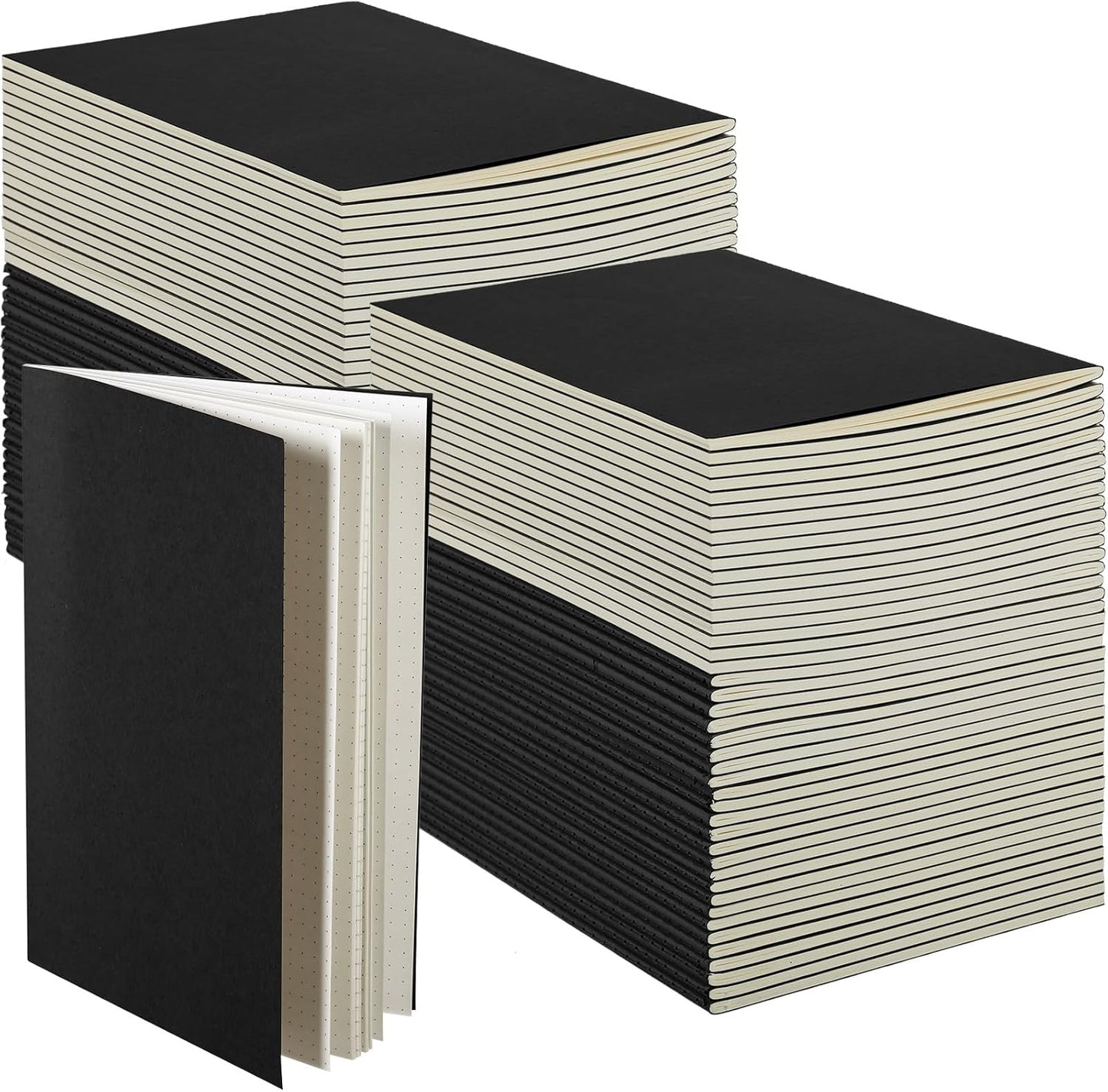 Mimorou 100 Pcs Kraft Notebook Journals 5.5 Inch x 8.3 Inch A5 Softcover Notebooks Bulk for Writing Sketch Office Notepad with 60 Pages 30 Sheets (Black,Dot)