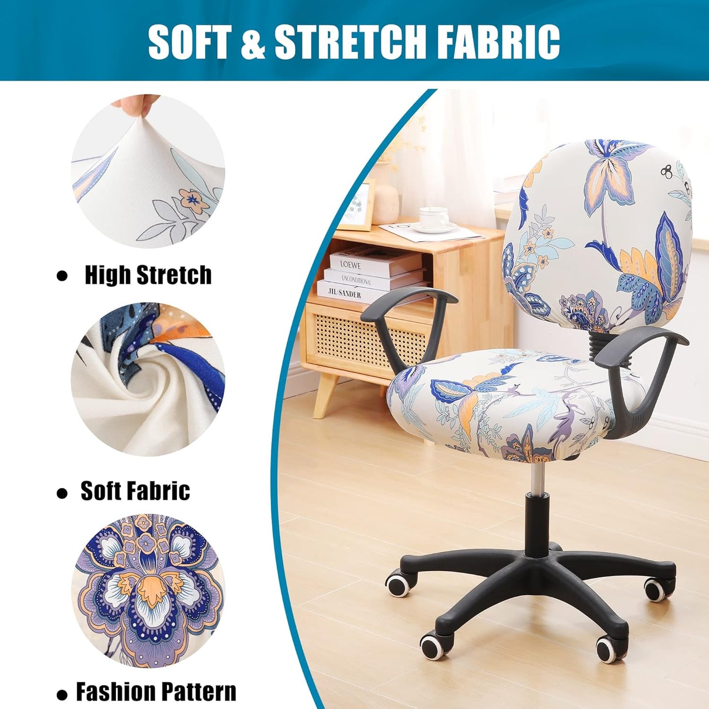 Smiry Stretch Printed Office Computer Chair Covers, Universal Washable Removable Desk Rotating Chair Slipcovers Protector, Seat + Backrest Cover - Beige