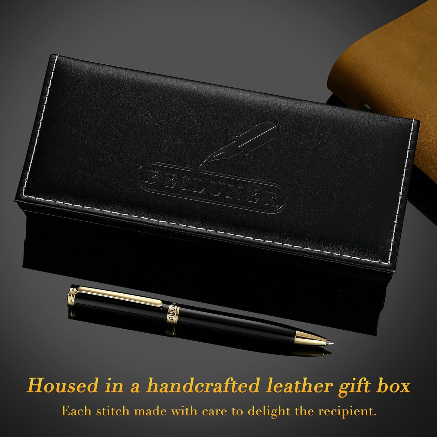BEILUNER Luxury Gel Pen with 24K Gold Finish, Black Piano Lacquer, Luxury Grade Craftsmanship, Best Pen Gift Set for Men and Women, Professional, Executive, Office, Retractable Nice Pens