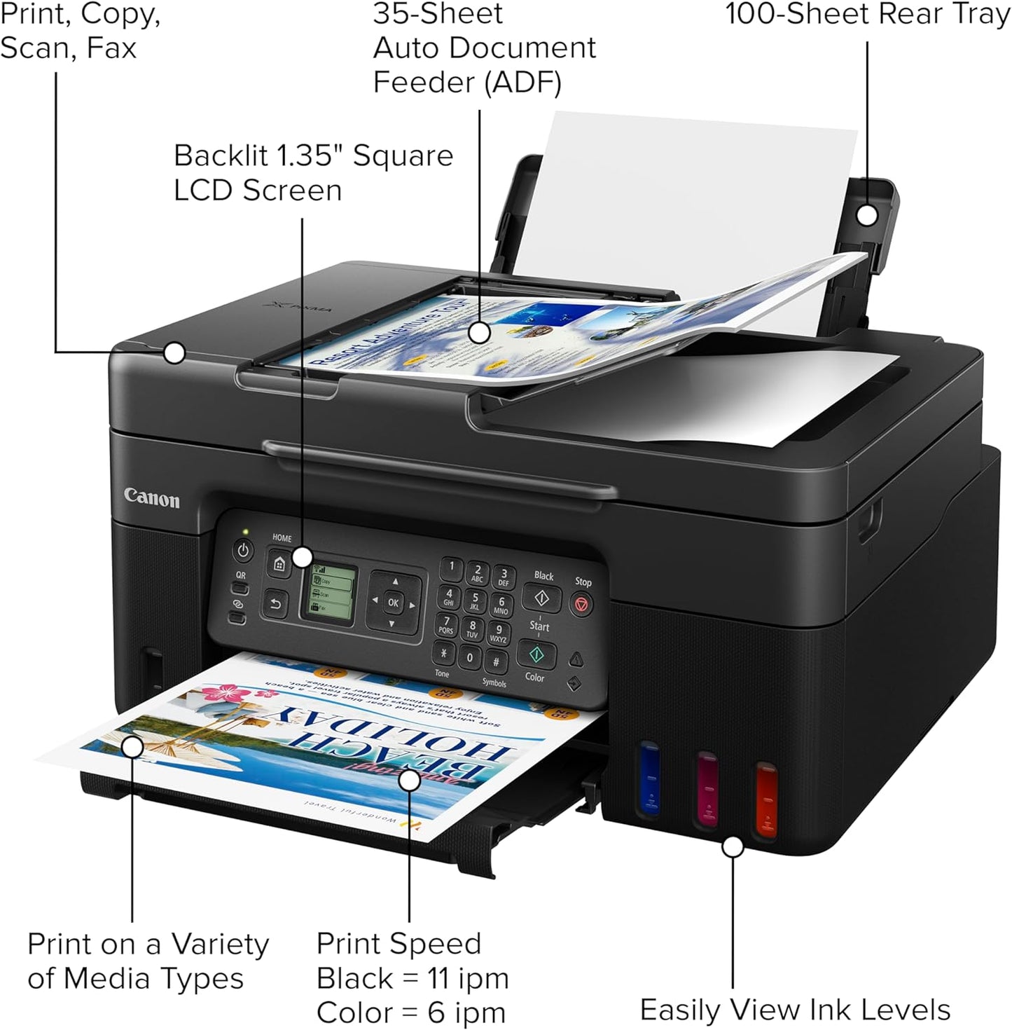 Canon Megatank G4270 All-in-One Wireless Supertank Printer |Print, Copy, Scan and Fax|with Airprint and Mopria Printing|Auto Document Feeder and Backlight 1.35" Square LCD Screen