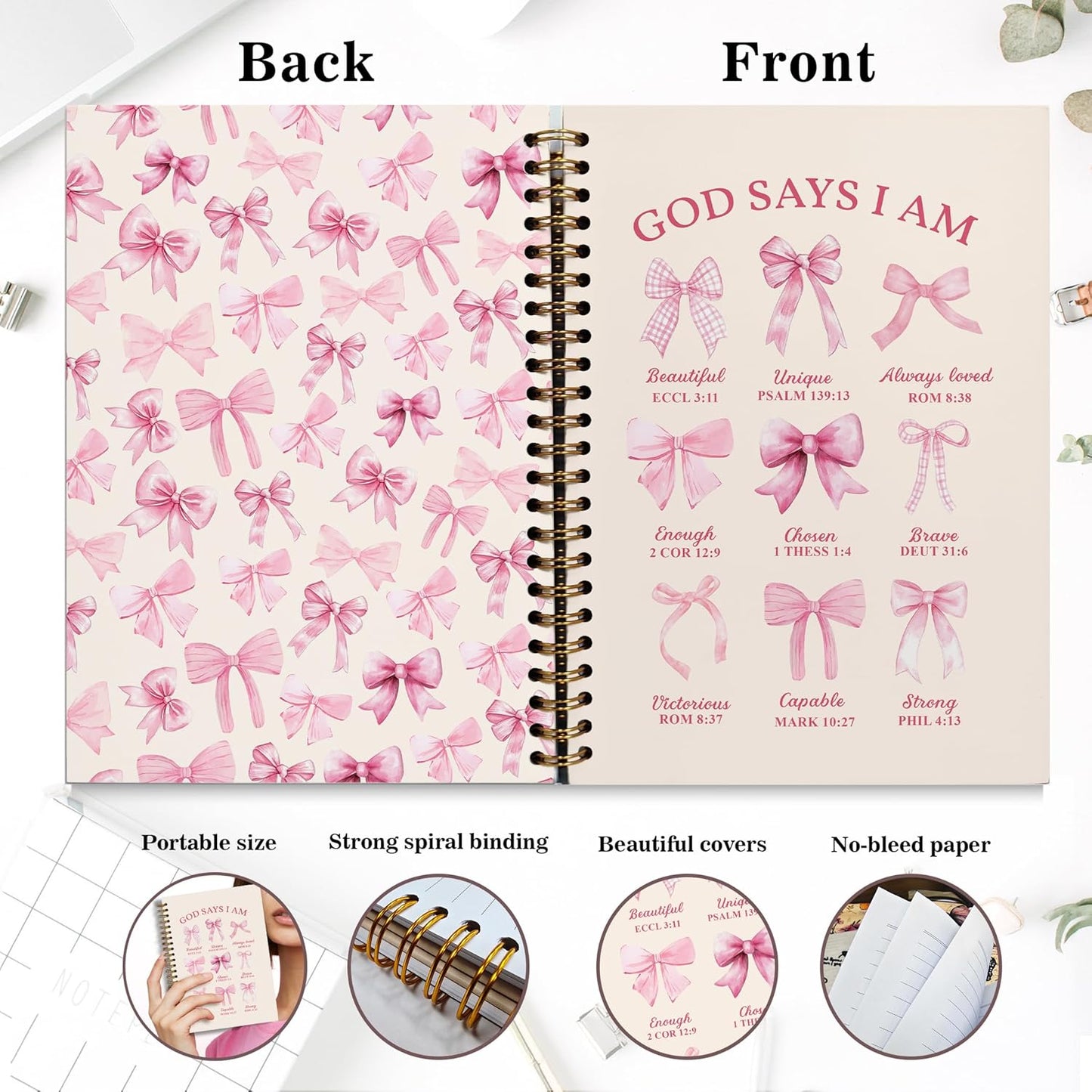 Bible Notebook, A5 Spiral Christian Journal with Floral Pink Butterfly Notebook, Bible Verse-God Says You Are, Inspirational Notebooks for Women, Bible Study, Gift for Birthday Christmas
