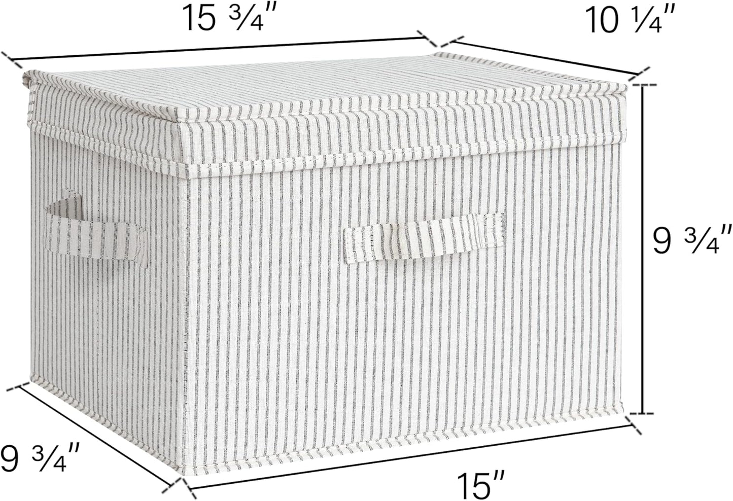 StorageWorks Fabric Storage Bins with Lid, Decorative Storage Boxes for Shelves, Stackable Closet Organizer Basket with Handles, Large, Gray and White Stripes, 2-Pack