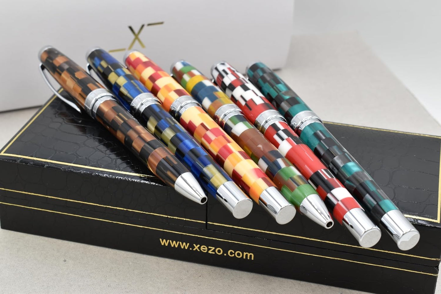 Xezo Urbanite Brass Ballpoint Pen, Medium Point. Woody Brown, Silver, and Black Acrylic Inlay with Chrome Plating. Handcrafted, Limited Edition, Serialized. No Two Alike.
