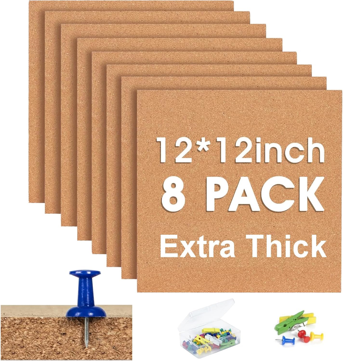 Square Cork Bulletin Board Tiles - SVOPY 8Pack Extra Thick 12x12 Inches Cork Board Tiles for Wall for Home Office Decor, Cork Sheet,School Message Board and Decorative Display Boards