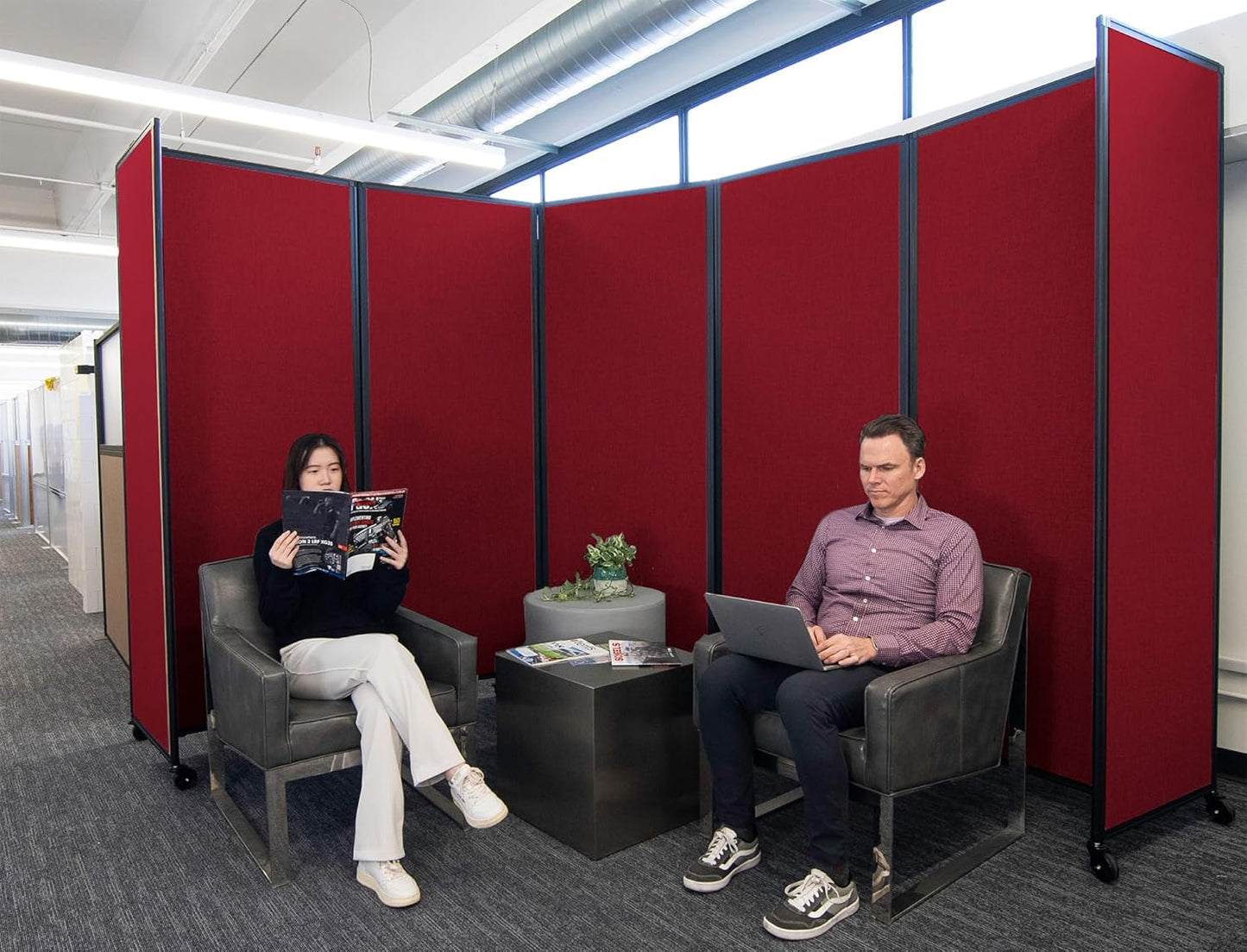 Versare Room Divider 360 Portable Wall Partition | Folding Panels | Large Freestanding Divider | Locking Wheels | Temporary Room Separator | 14' x 7'6'', Red