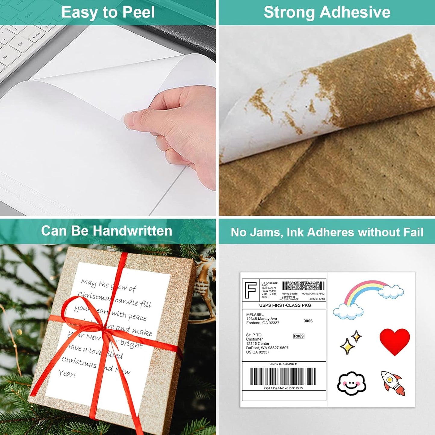 MFLABEL Half Sheet Shipping Labels (8.5" x 11") - 300 Self-Adhesive Labels for Laser/Inkjet Printers | 2-UP Design for FedEx, UPS, Amazon FBA | Matte Finish No-Jam Labels + 12 Free Fragile Stickers