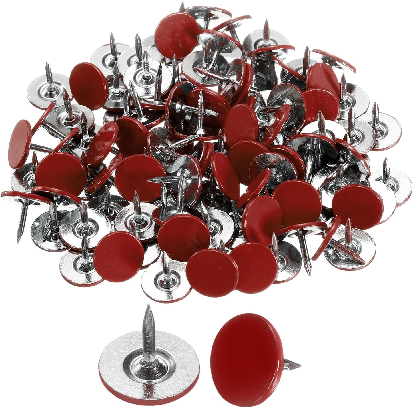 uxcell 150Pcs Upholstery Tacks, 11mmx10mm Flat Head Thumb Tack Decorative Furniture Nails Push Pins for Furniture Sofa Headboards, Red