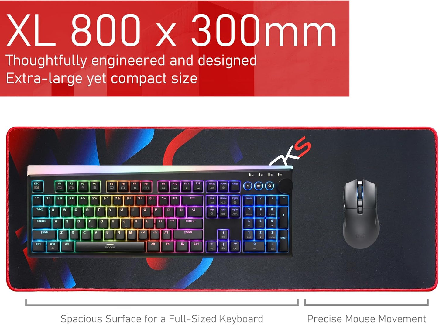 iRocks C23 Extended Gaming Mouse Pad, Table Pad, Desk Mat, Waterproof, Durable Surface, Compatible with All Mice – 31.5” x 11.81”