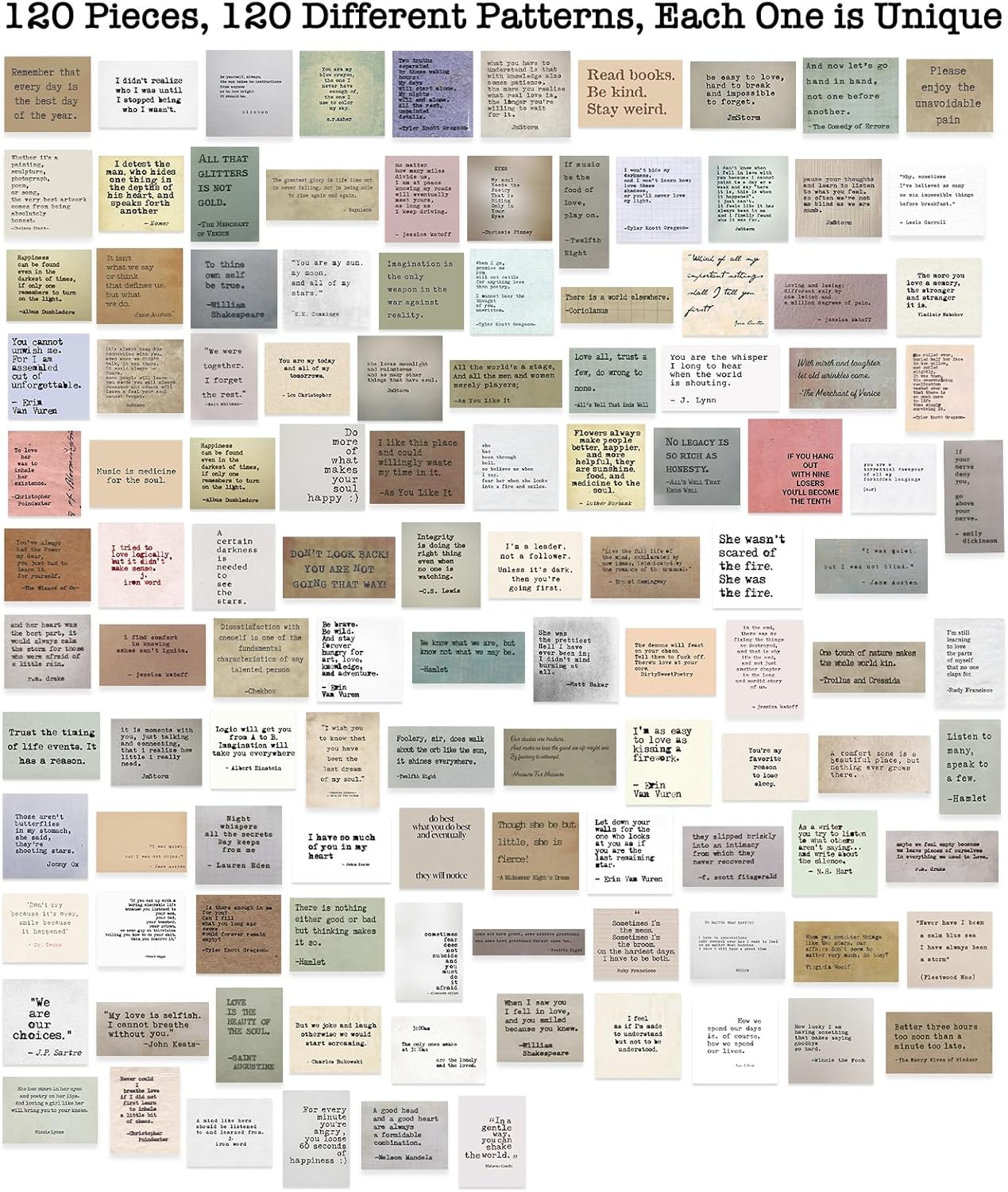 LakoArt 120 Pieces Non-repetitive Retro Typewriter Style Motivational Quote Stickers, Inspirational Vintage Journaling Stickers, Famous Words Scrapbook Sticker for Planner Bullet Junk Journal Laptop