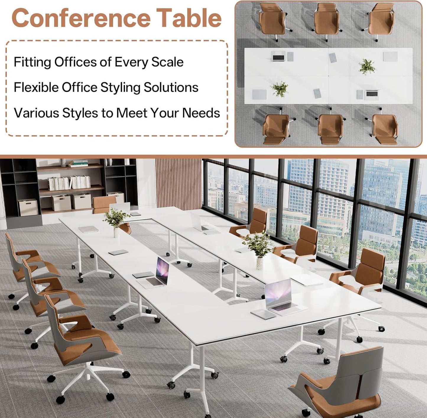 Conference Table, Folding Conference Tables for 2-20 People, Modern Conference Room Table with Wheels, Super Sturdy Large Rectangle Mobile Meeting Seminar Tables for Office (8PCS 55.1in)