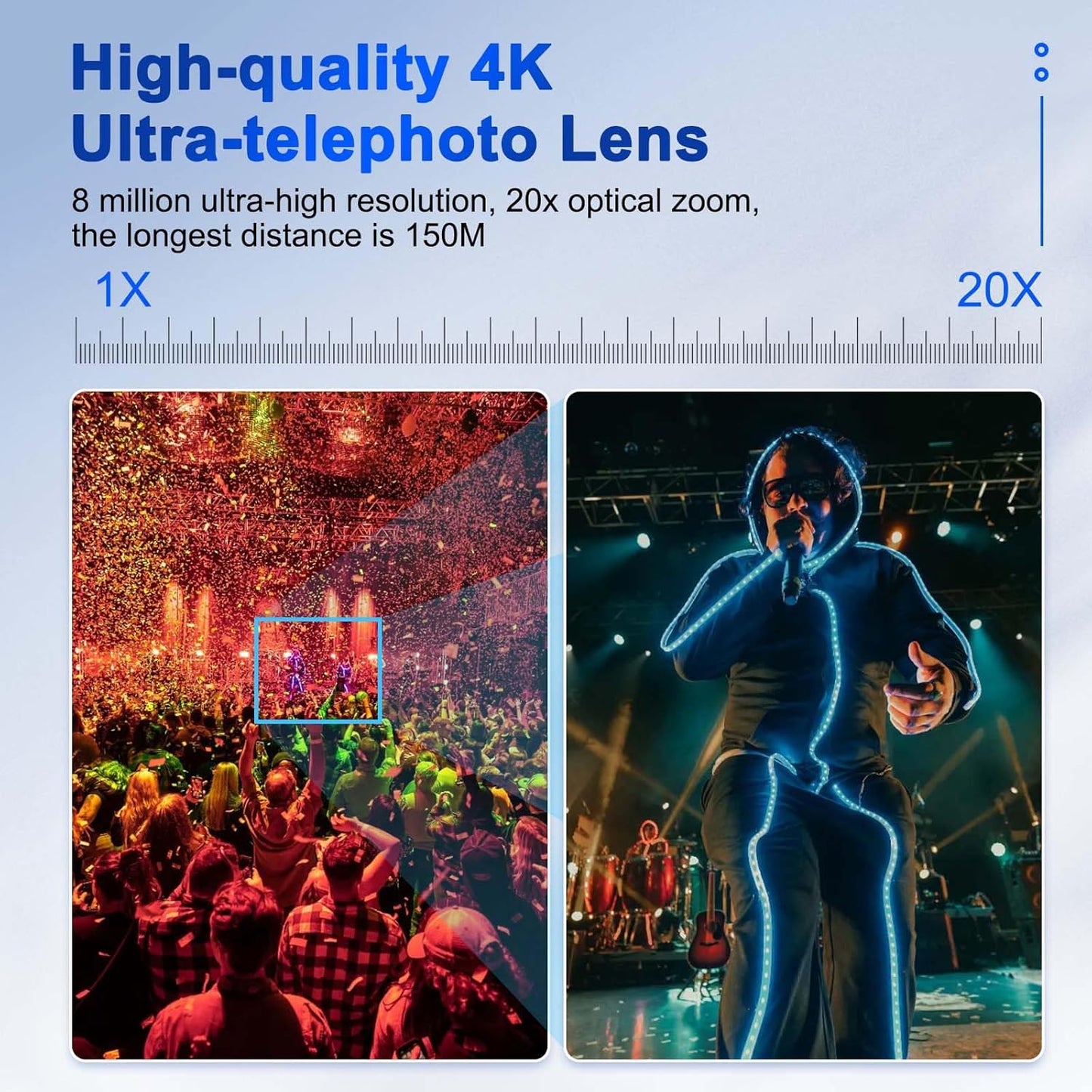 NDI PTZ Camera,4K 20X Optical Camera with IP Live Streaming with Simultaneous 3G-SDI and USB Video Output and Auto-Tracking/Zoom Video/POE/4K Full UHD for Conferences, Church, Teaching