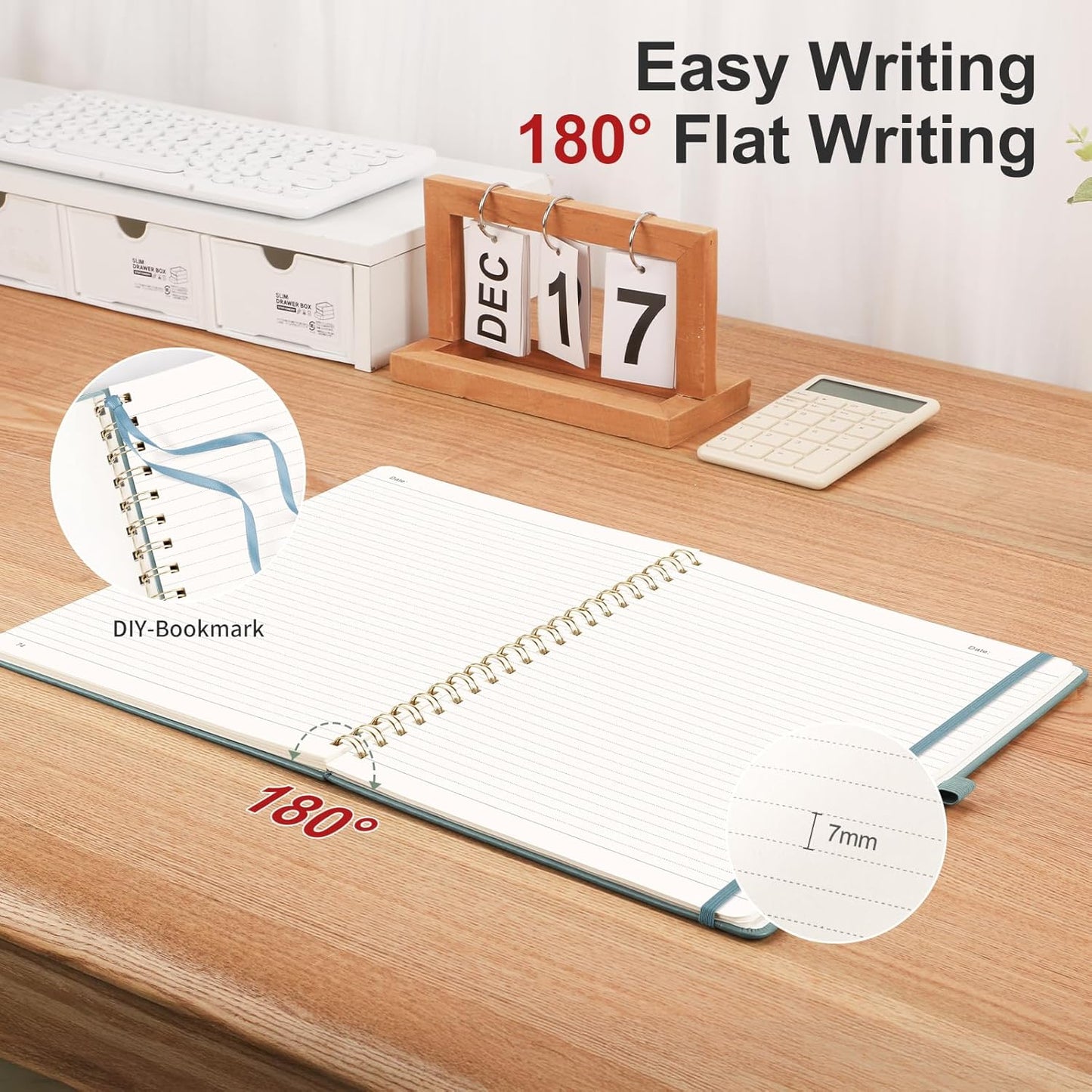 AHGXG Lined Spiral Notebook 8.5" x 11", A4 Large Notebooks for Women Men, Hardcover Leather Notebook College Ruled, 100 GSM Thick Paper, Notebooks for Work School Note Taking Writing, GrayBlue