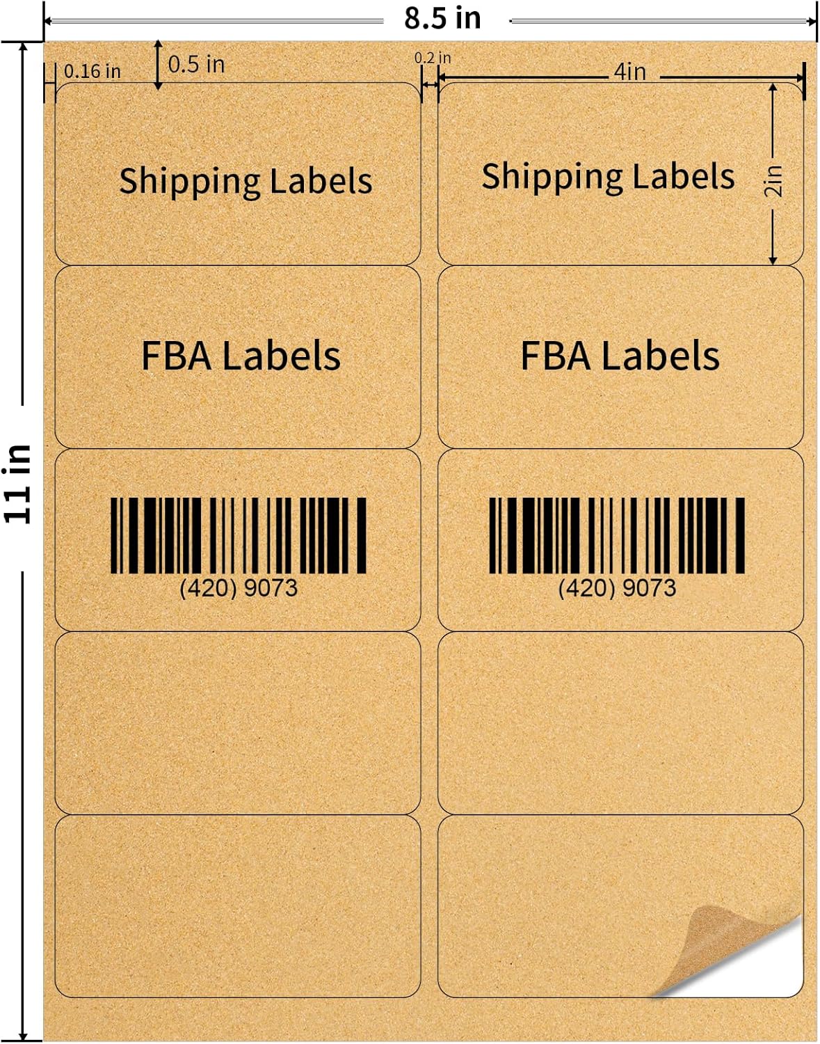 Shipping Labels Stickers, 2"×4" Printable Mailing Label for Laser/Inkjet Printing- Matte, Permanent Adhesive Labels Stickers (Kraft Brown)