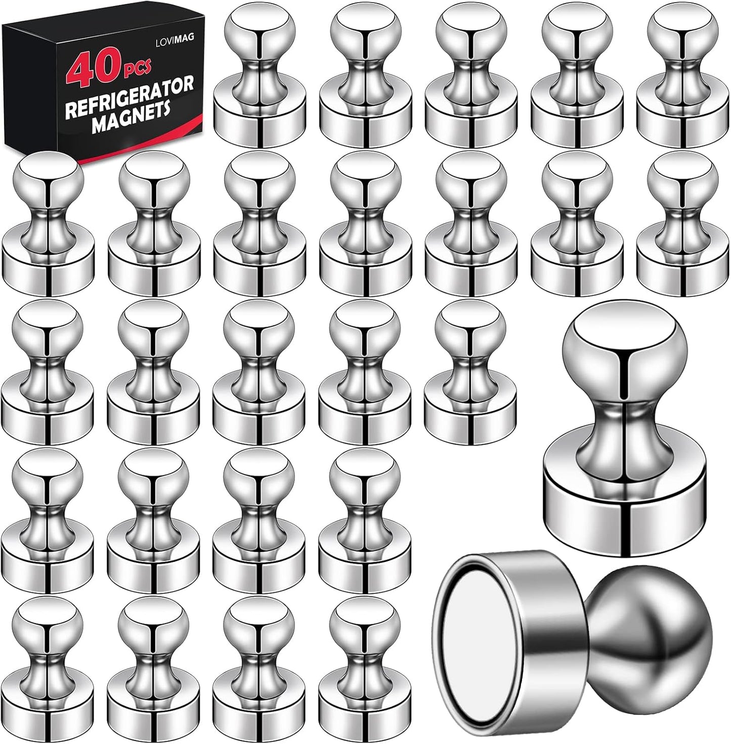 LOVIMAG Magnets for Whiteboard, 40pcs Strong Refrigerator Magnets, Neodymium Fridge Magnet,Small Push Pin Magnets for Whiteboard, Fridge, Office, Classroom and Map Magnets