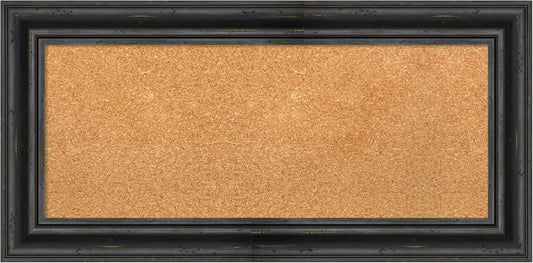 Amanti Art Natural Cork Board for Wall, 17x35 Vision Board with Black Wood Frame, Medium Corkboard Office Decor for Home Organization, Country Rustic Corkboard Pinboard to Display Items for Home