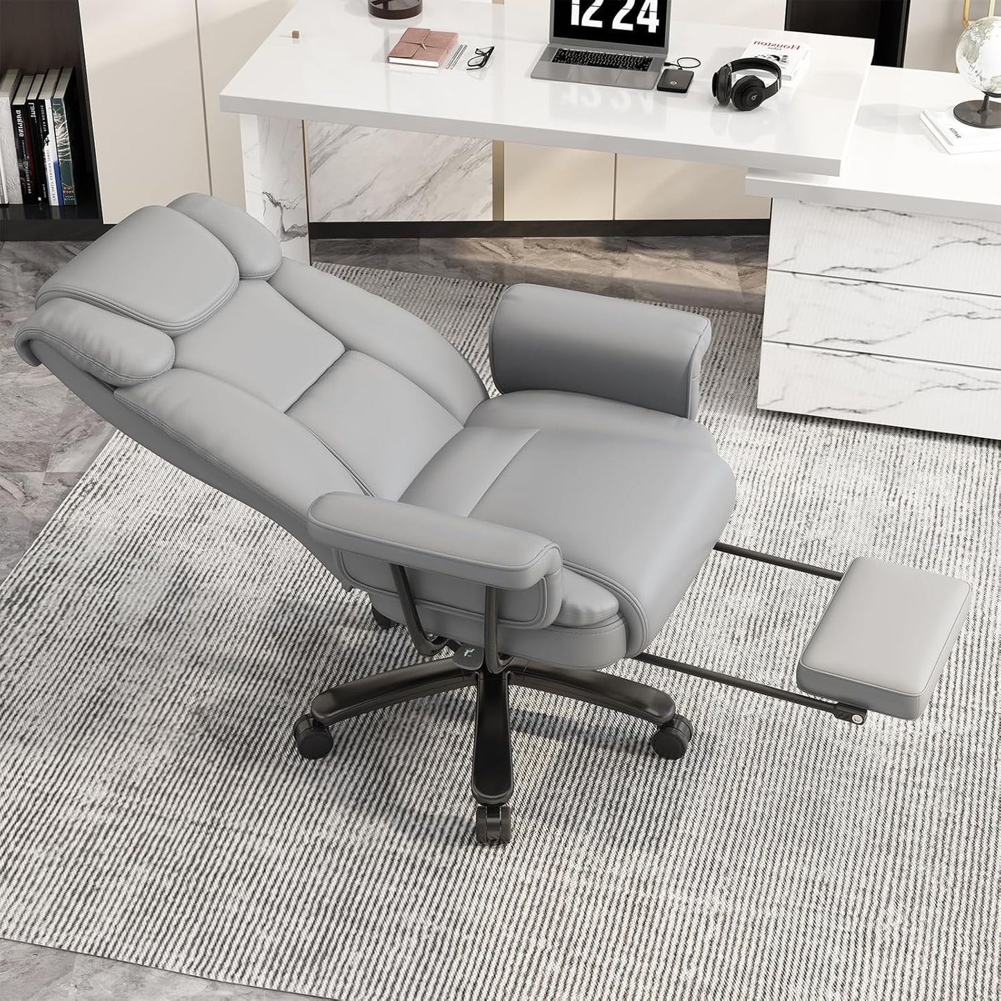 GYI Criss Cross Chair with Wheels, 160°Big and Tall Reclining Office Desk Chair with High Back, Wide Seat, Arms, Footrest, Grey