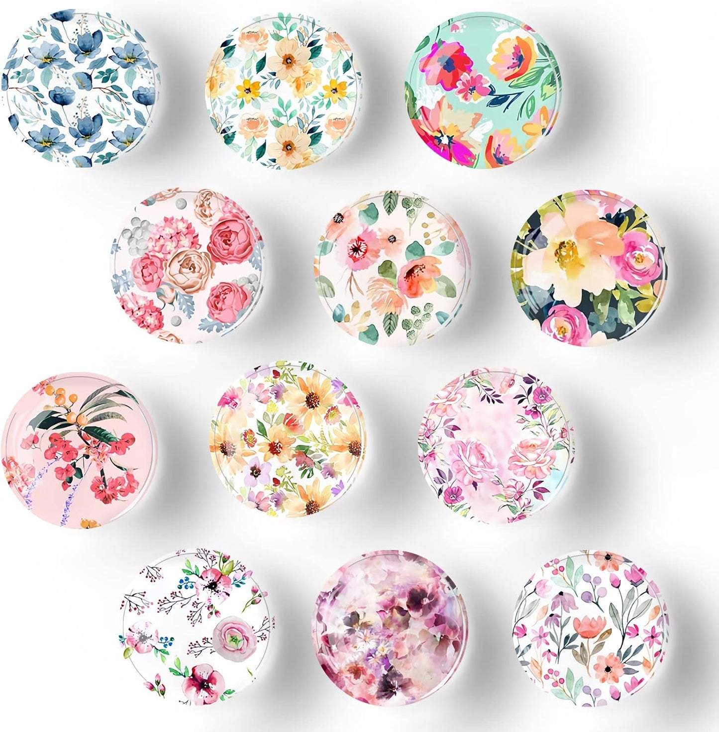 12Pcs Glass Strong Magnetic Refrigerator Magnet Fridge Sticker,Colorful Flowers Crystal Fridge Magnets Decoration for Crafts,Fridge Magnets for Kitchen, Office Whiteboard, Cabinet and Dishwasher