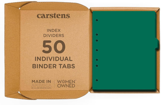 Carstens - Heavy Duty Plastic Ring Binder Dividers, Side Tab, 1/9 Cut, Tab 4 Position, US Letter, Green, Case of 50, (2618-04CS) - Ideal Medical Chart Dividers or Index Tabs for 3 Ring Binders