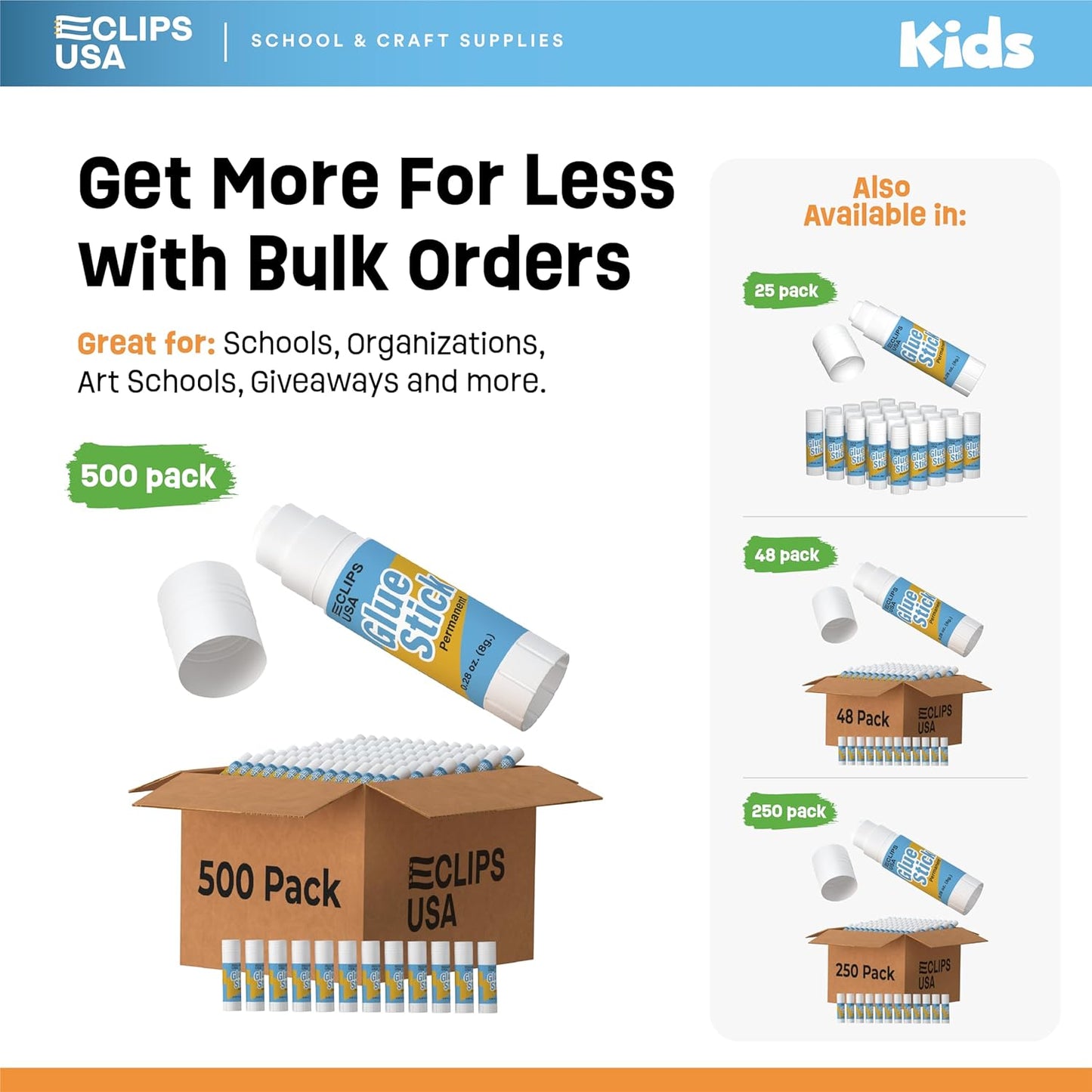 Glue Sticks Bulk (500 Pack), Washable Glue Sticks for Kids, Craft Glue for School Supplies, .28 oz, 8 Grams (500 Pack)