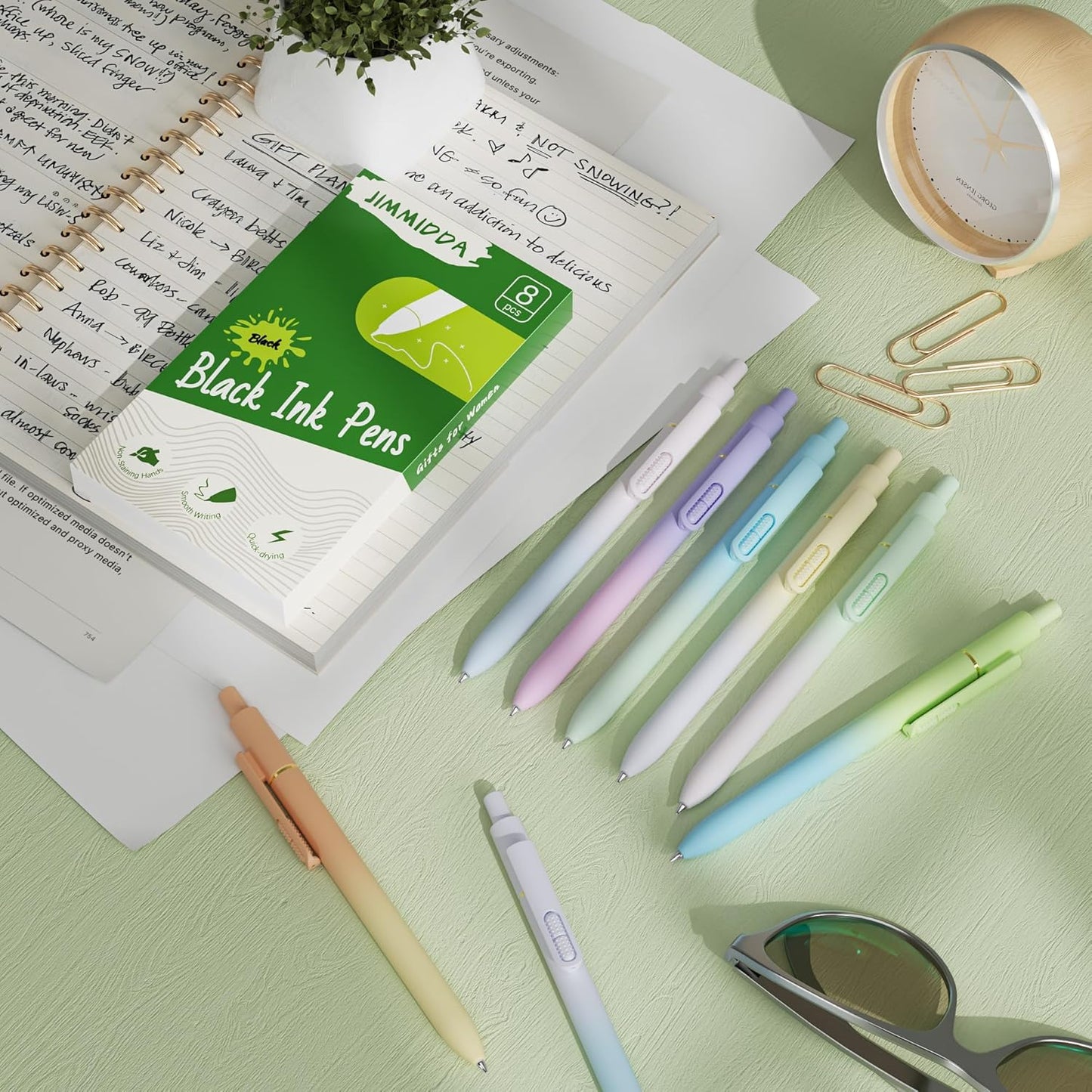 8Pcs Gel Pens with Black Ink, Fine Point Smooth Writing Pens, Quick-dry Gel Retractable Pens for Journaling Note Taking, Cute Office School Supplies for Adults Kids (0.7mm, Gradient)