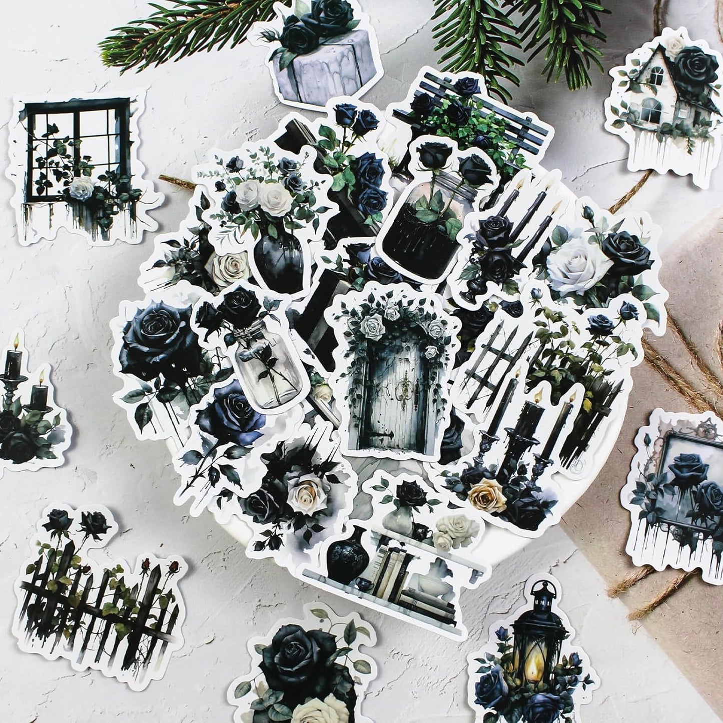 Dark Aesthetic Stickers 80 Pcs, Black Rose Stickers Goth Style Scrapbook Supplies, Water Bottle Vinyl Waterproof Sticker for Bullet Journal Laptop Skateboard Computer Guitar