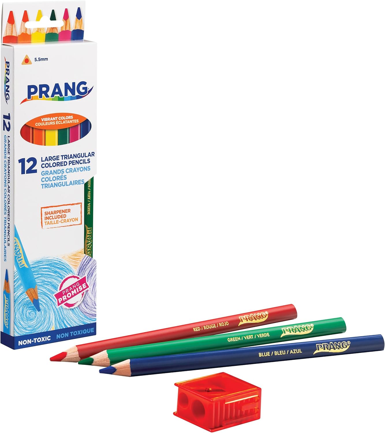 Prang Triangular Colored Pencils With Sharpener, Assorted Colors, 5.5 mm Core, 12 Count