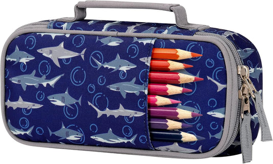 Choco Mocha Shark Pencil Case for Boys, Soft Pencil Case Kids Pencils Pouch for Kindergarten Boys, Blue