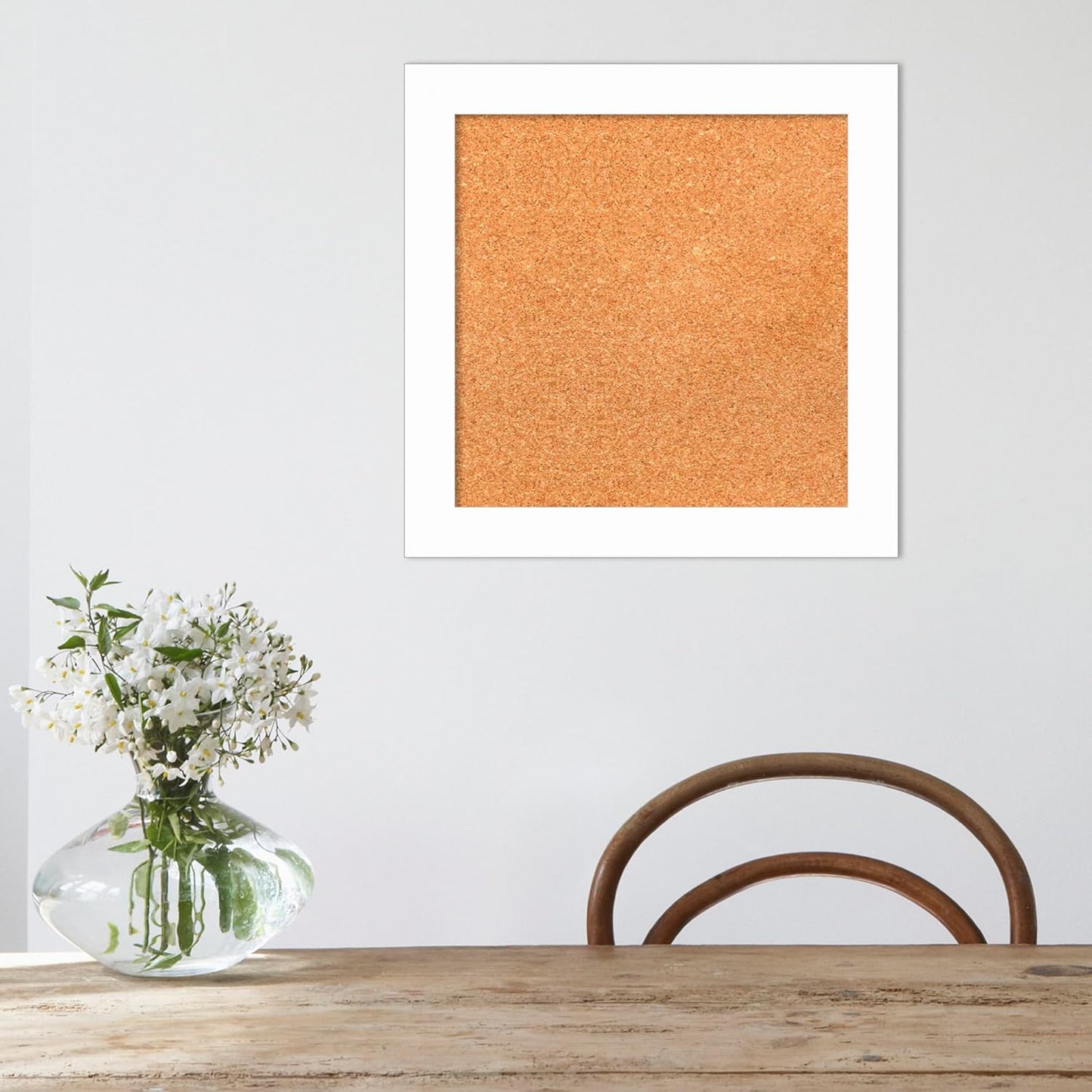 Amanti Art Natural Cork Board for Wall, 19x19 Vision Board with White Frame, Small Corkboard Office Decor for Home Organization, Casual Corkboard Pinboard to Display Items for Home Organization in