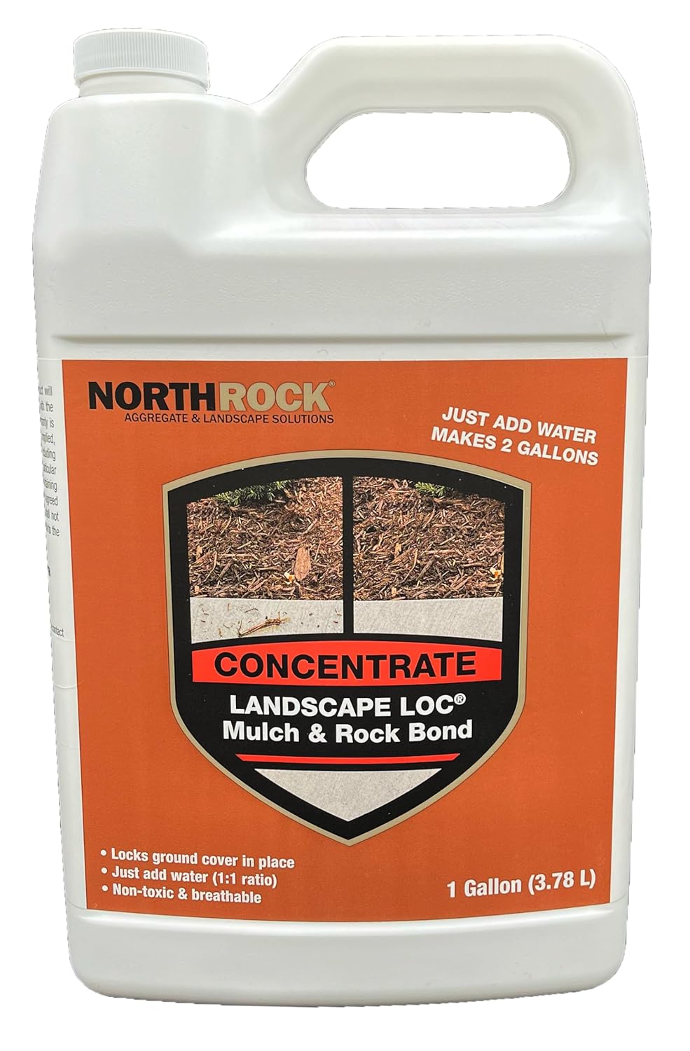 Mulch & Rock Bond Concentrated Formula - Binder for Mulch, Rock, Bark, & Pea Gravel, Strong Stabilizing Glue, Just Add Water, Makes 2 Gallons, Covers 500-1,500 sq. ft. (1 Gallon)
