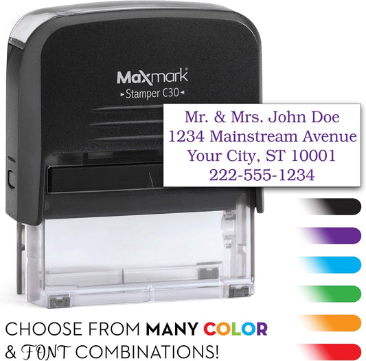 Custom Self Inking Rubber Stamp - Up to 4 Lines of Text - Choose from 15 Ink Colors - Medium Size