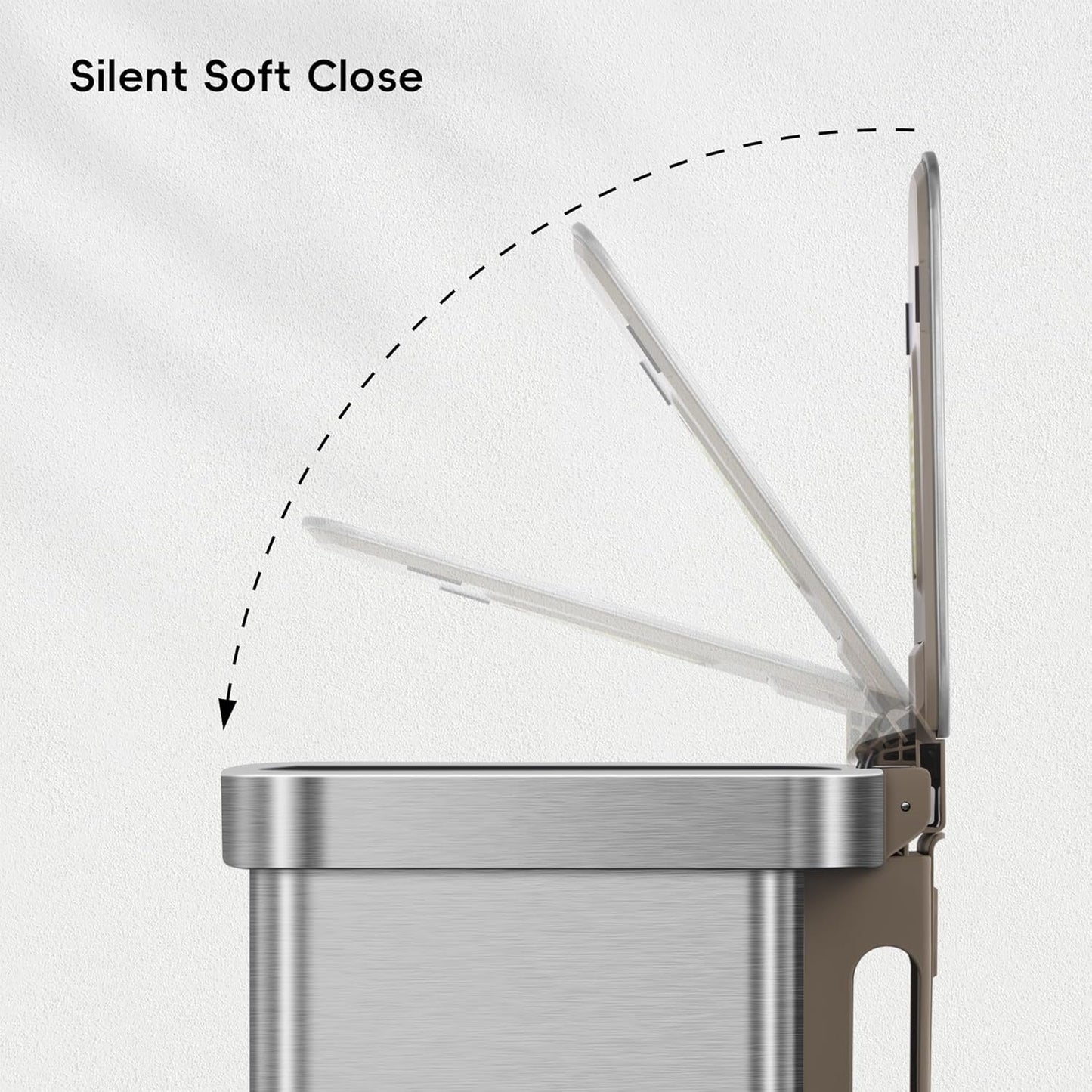 EKO Hudson Matte Stainless 50 Liter/13.2 Gallon Step Trash Can with Rear Trash Bag Storage Compartment