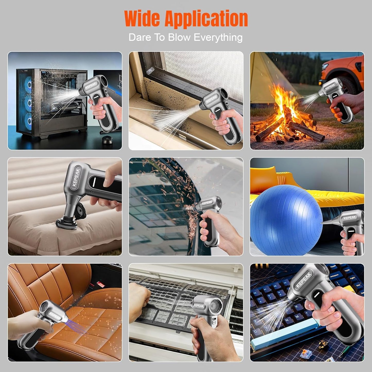 KEPEAK Electric Compressed Air Duster, 130000 RPM Cordless Rechargeable Air Duster for PC Clean, 4 Gear Portable Air Blower for Office, Car, Home, Outdoor-Replace Compressed Air Can