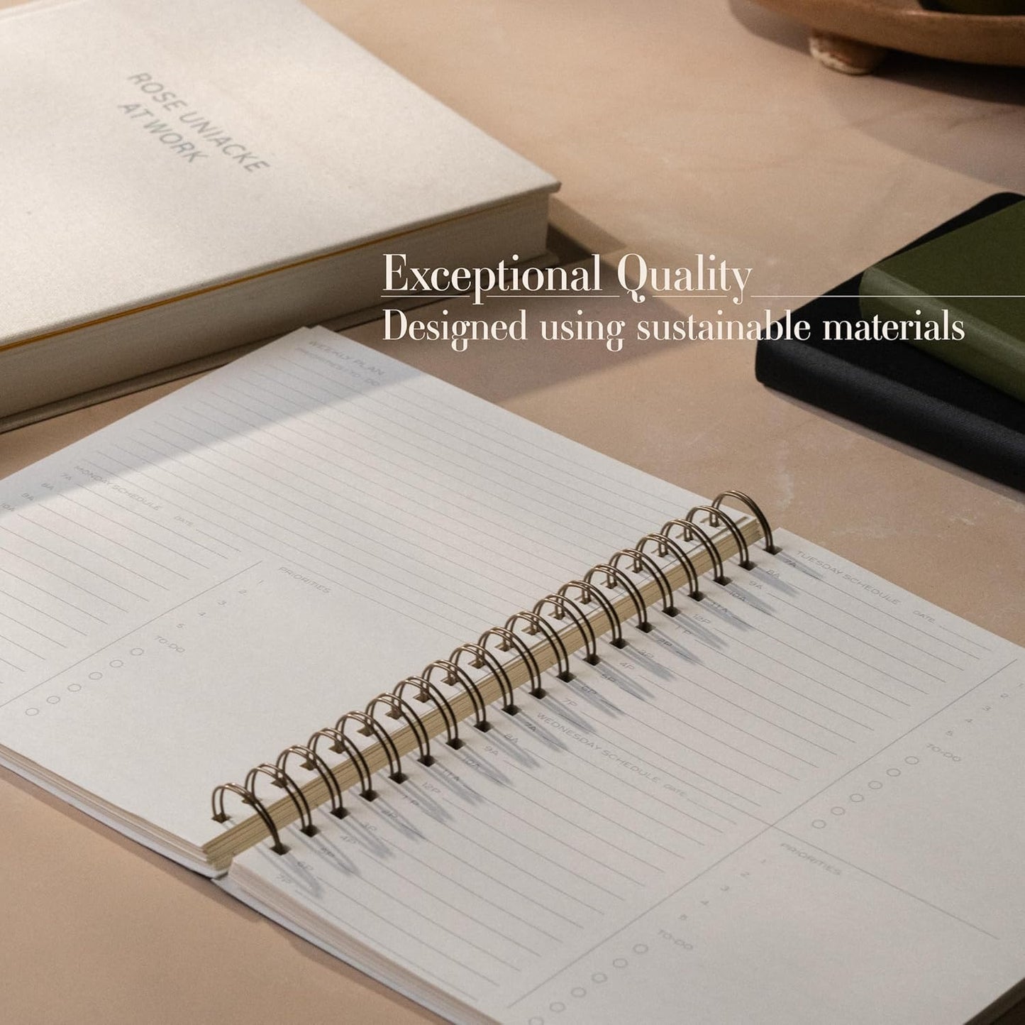 Anecdote Planner 2025 (8.5" x 10") Spiral Notebook - 2025 Daily Planner Weekly and Monthly - Features a Library Buckram Cover, Brass and A4 Size Bleed-Resistant Paper - Organize All 52 Weeks. Start Anytime – Black