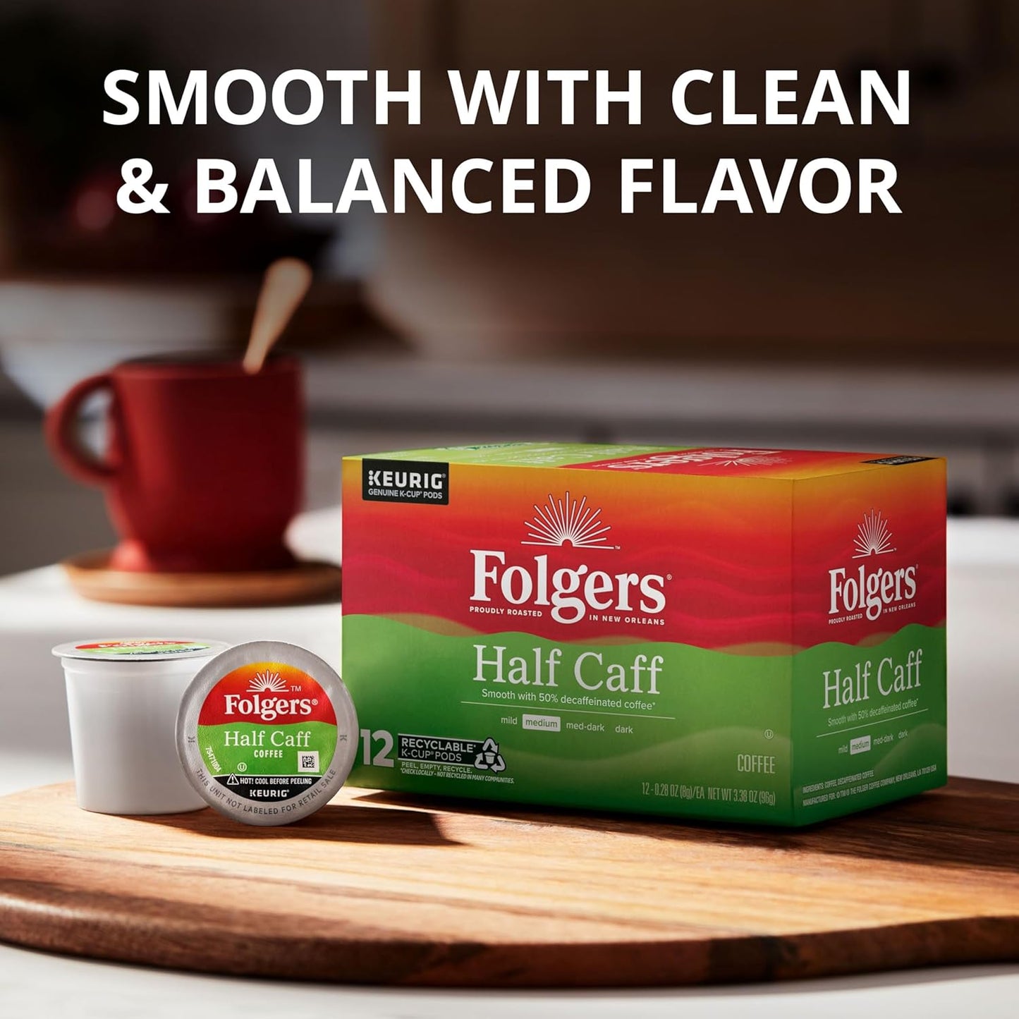 Folgers Half-Caff Medium Roast Coffee, 72 Keurig K-Cup Pods