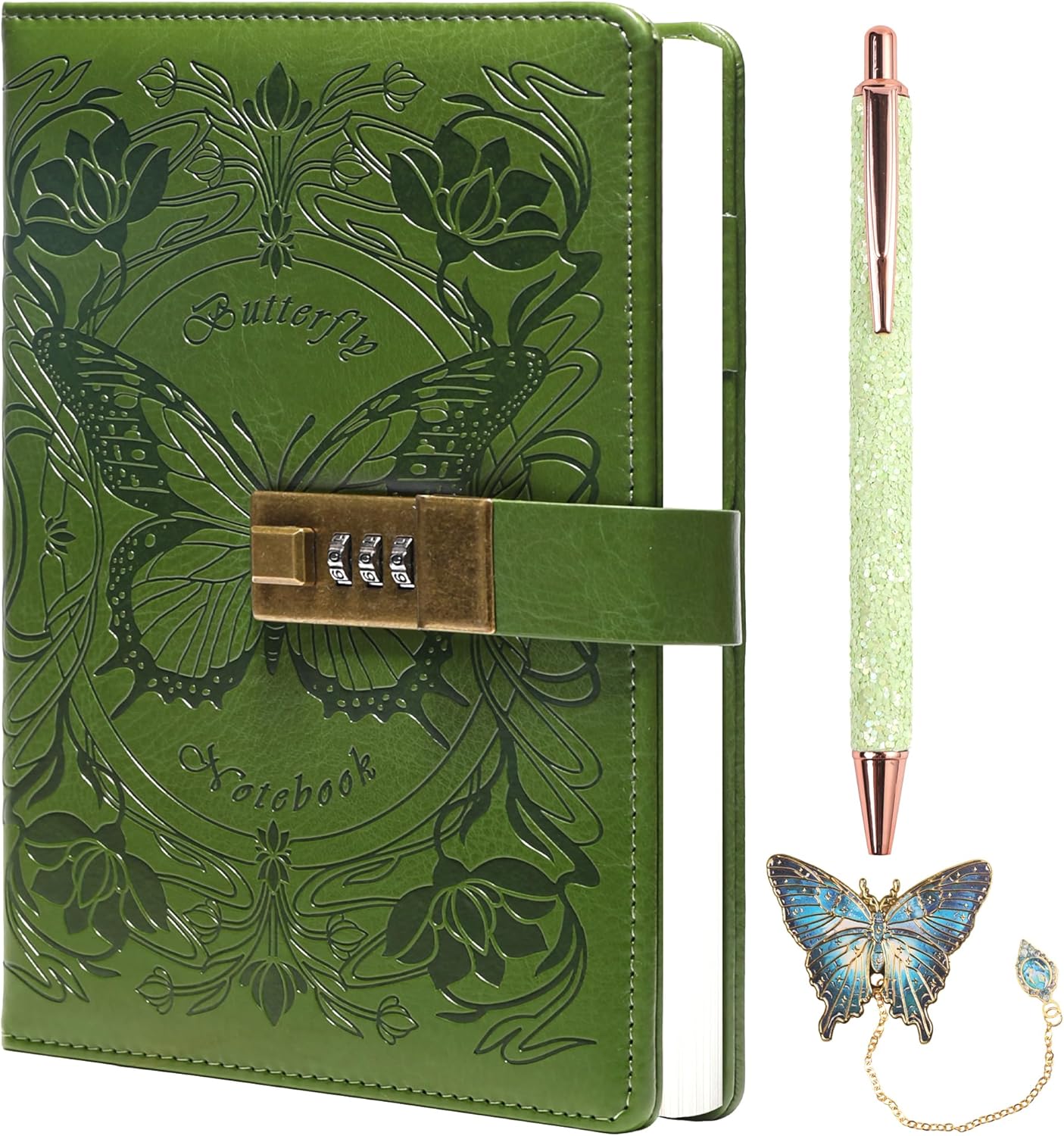 TIEFOSSI Diary with Lock for Women Girls, Lined Locked Journal, Butterfly Journal Notebook with Pen and Bookmark, A5 Refillable Locking Journals for Writing, 224 Numbered Pages