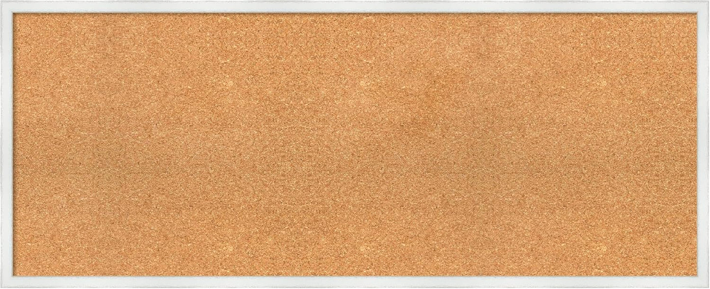 Amanti Art Natural Cork Board for Wall, 19x47 Vision Board with White Frame, Oversize Corkboard Office Decor for Home Organization, Country Rustic Corkboard Pinboard to Display Items for Home