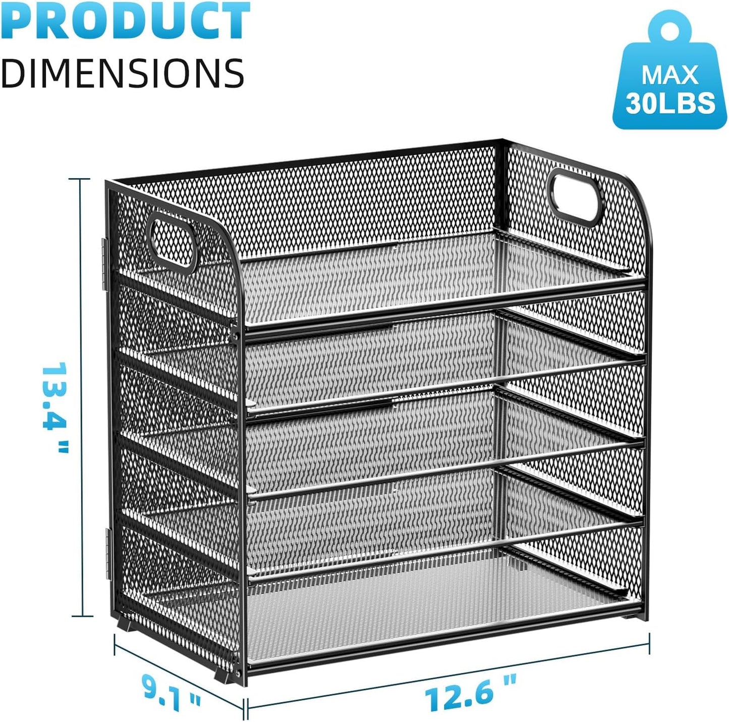 Marbrasse Desk Organizer - 5 Tier Paper Letter Tray, Mesh File Organizer with Handle for Office, School and Home