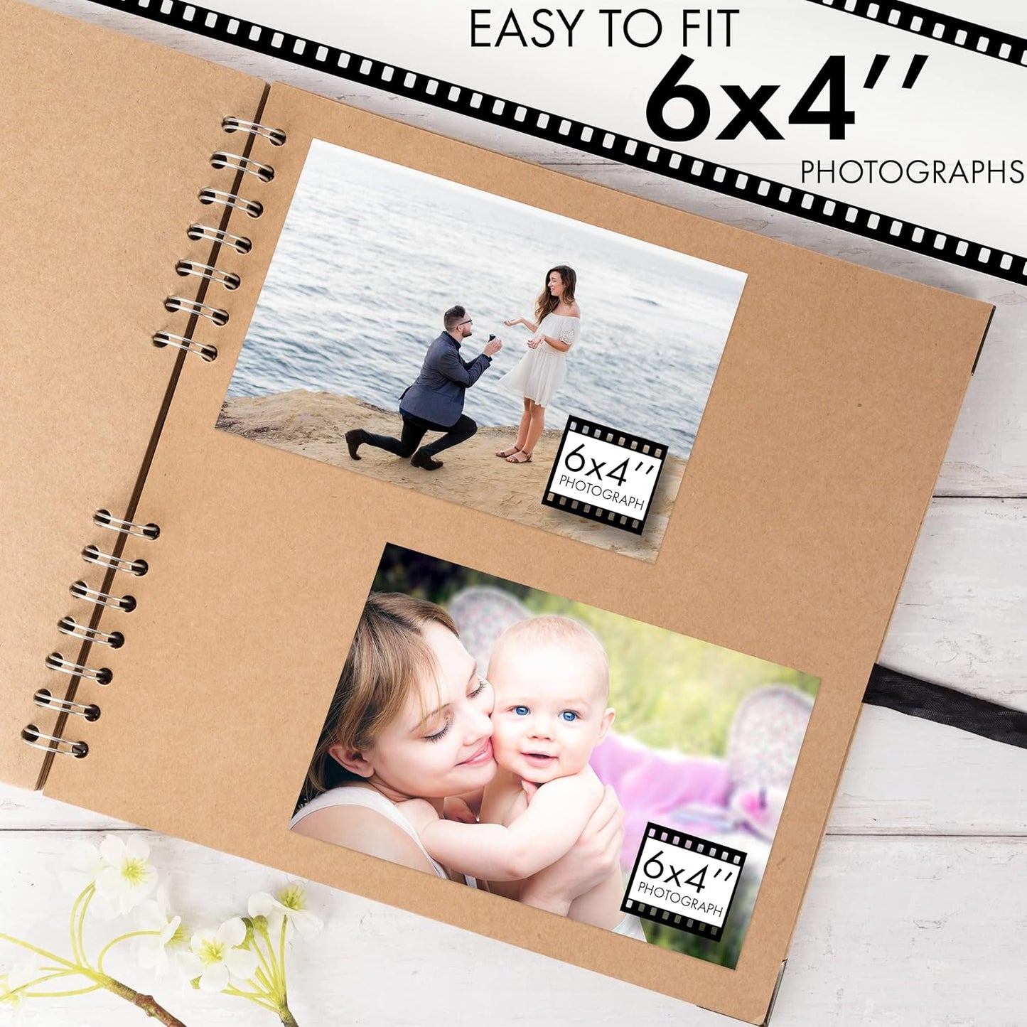 Bstorify 10 x 10 Inches Scrapbook Album For 4 x 6, 8 x 10 Pictures, 70 Pages Brown Thick 200gsm Kraft Paper Corner Protectors, Ribbon Closure - Ideal for Your Scrapbooking, Art & Craft Projects