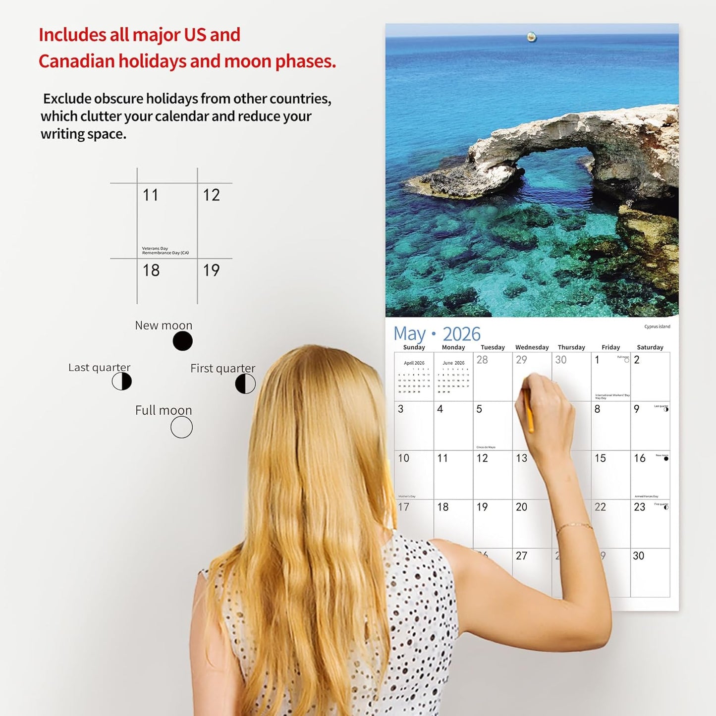2025 Wall Calendar,Calendar 2026, July 2025 - December 2026, Wall Calendar Beaches, 12" x 24" Opened,Full Page Months Thick & Sturdy Paper for Calendar Organizing & Planning