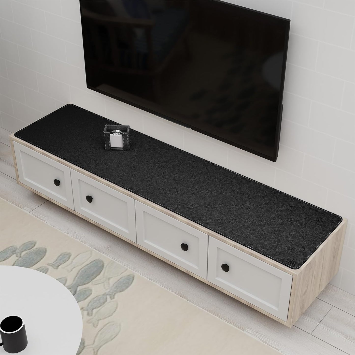 Vyaaa 63"x15.7" PU Leather & Cork Large Desk Mat (Black) - XXL Extended Mouse pad, Reversible Desk Protector, Non-Slip Computer Desk pad for Office, Gaming, Home